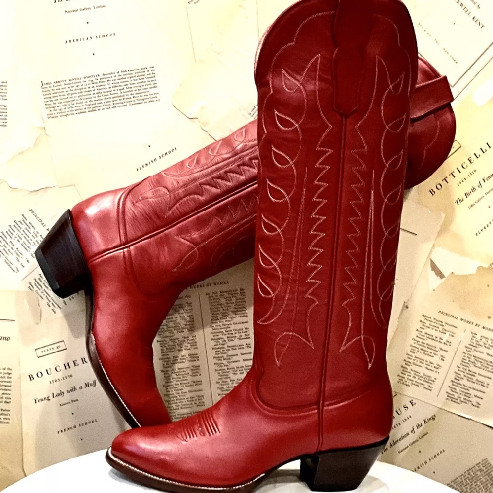 Anthropologie CITY Boots The Montrose Cowboy Boots Red Leather Tall - Picture 3 of 13